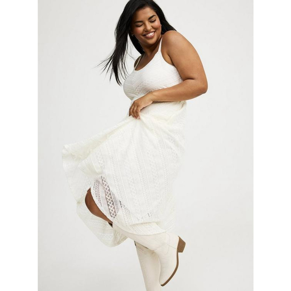 Women's Torrid Plus Size 0X White Midi Lace Skater Dress - Picture 4 of 11